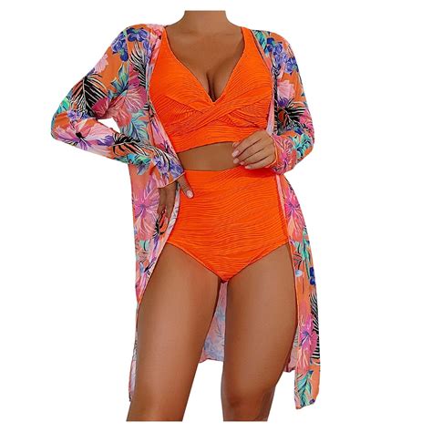 Wreesh Womens Piece Swimsuits Tropical Print Bikini Set With Kimono