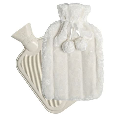 Large L Luxury Hot Water Bottle Plush Cover With Pom Poms Cream High Quality Ebay Hot Water