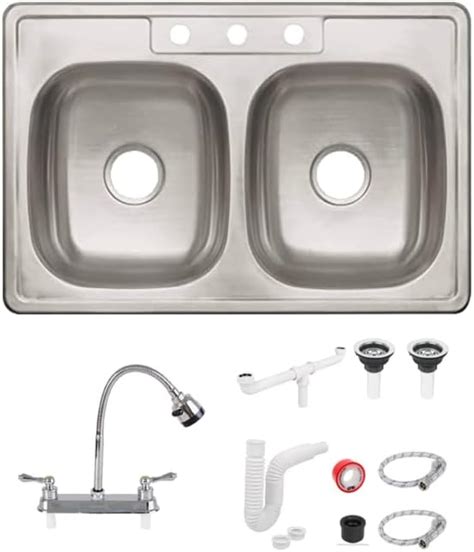 Fregadero Tarja Tina Doble Empotrar Acero Inox 84x56 Con Kit Mezcladora