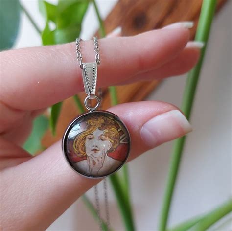 Alphonse Mucha Art Nouveau Necklace Set 4 Stainless Etsy