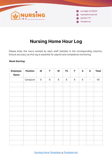 Free Nursing Home Hour Log Template to Edit Online