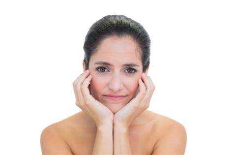 Premium Photo Worried Bare Brunette Looking At Camera