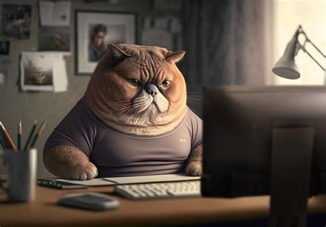 Premium Photo Portrait Of Cat Working In An Office