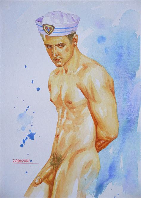 Original Watercolor Painting Art Male Nude Men Gay Interest Sailor On Paper Painting