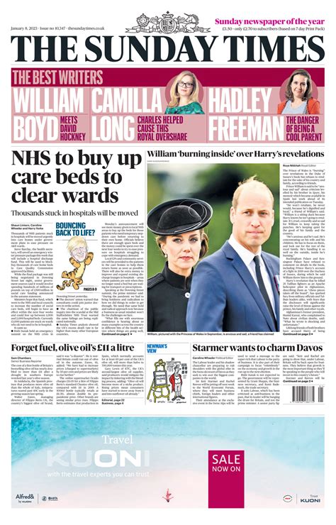 Sunday Times Front Page 8th Of January 2023 Tomorrow S Papers Today