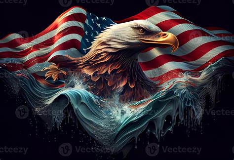 Wavy American flag with an eagle symbolizing strength and freedom