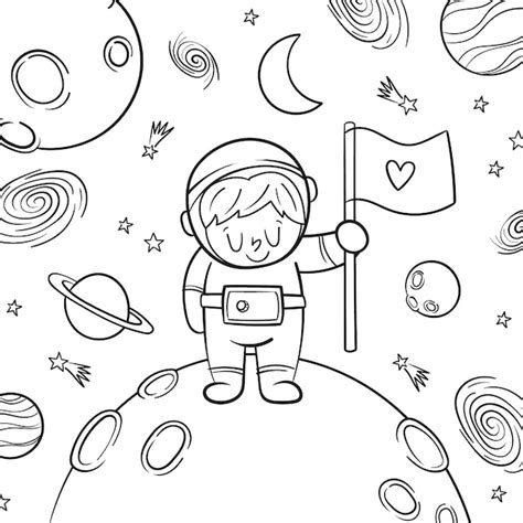 Ilustraci N De Libro De Colorear De Astronauta Vector Premium