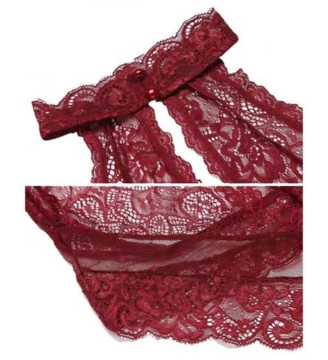 Women Lace Patchwork Sexy One Piece Teddy Babydoll Bodysuit Lingerie Wine Red Cv Gtnqta