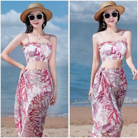 Mẫu mới Set bikini bộ đồ bơi đi tắm biển hai mảnh ba món quây