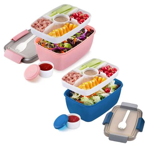 Adult Lunch Box 2000 Ml Lunch Box With Compartments 2 Tier Salad Box To Go Large