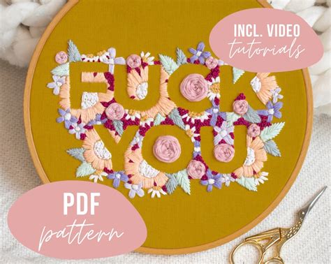 Pdf Pattern Modern Font Embroidery With Fuck You Design Etsy