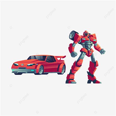 красный робот трансформер и автомобиль мультфильм иллюстрация ...