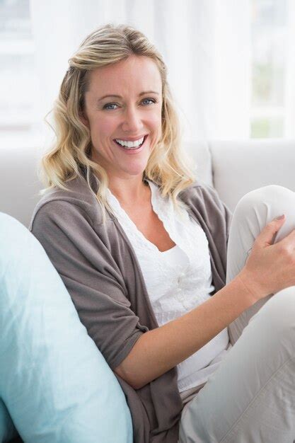 Premium Photo Pretty Blonde Relaxing On The Couch