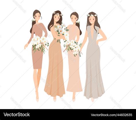 Beautiful Happy Bride And Bridesmaid In Light Vector Image