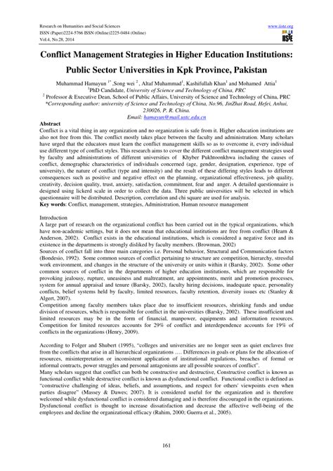 (PDF) Conflict Management Strategies in Higher Education Institutions