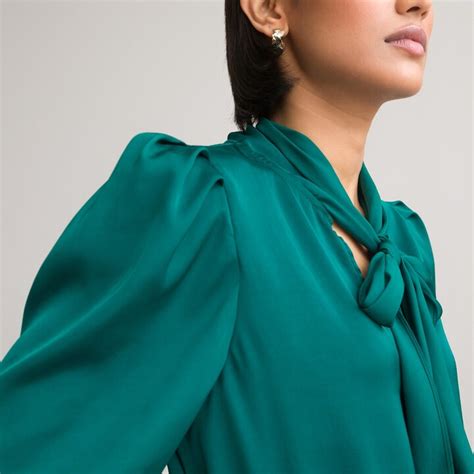 La Redoute Collections Recycled Pussy Bow Blouse With Long Puff Sleeves ShopStyle Tops
