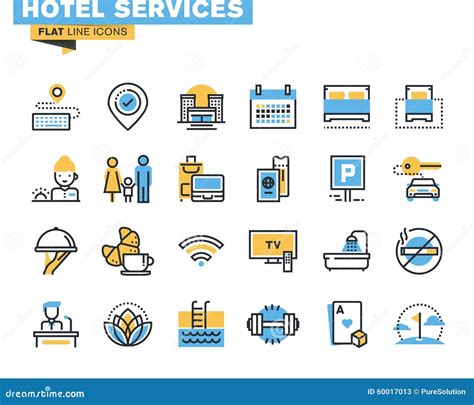 Flat Line Icons Set of Hotel Service Facilities Stock Vector ...