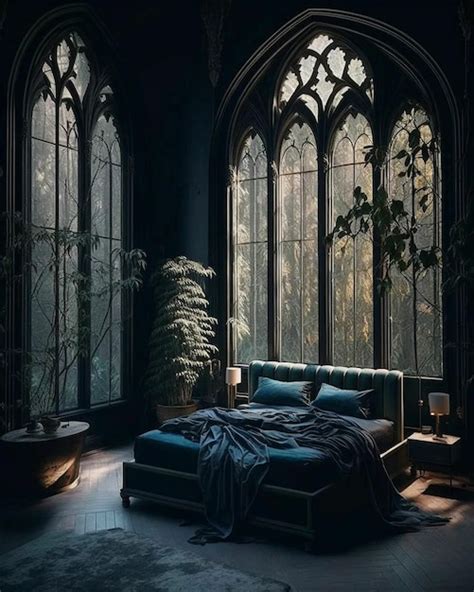 Premium Photo A Dark Room With A Bed And A Plant In The Window