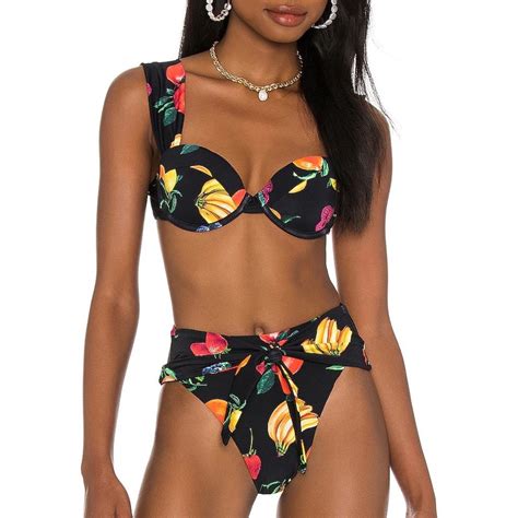Weworewhat Claudia Bikini Top In Fruits Black Multi Gem