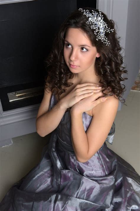 Brunette Girl With A Beautiful Decoration In Her Hair Stock Photo Image Of Crown Cosmetic