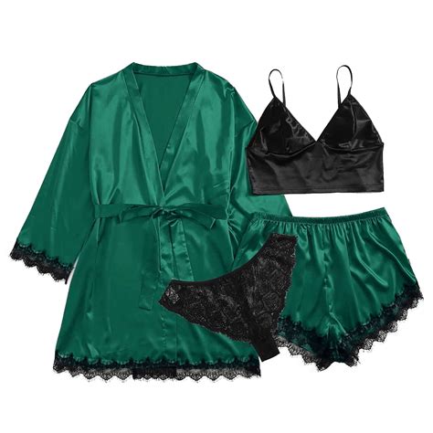 Patlollav Clearance Plus Size Sexy Lingerie Womens Silk Robe Satin Bathrobe Sleepwear Pajamas