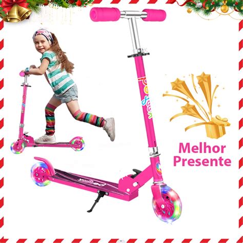 Patinete Infantil Rodinhas Luz Led E Freio Ajust Vel Menino