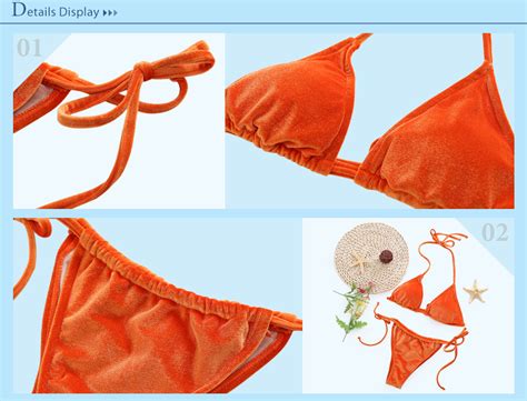 Halter Tie String Triangle Velvet Swimsuit Women Bikini Royal Blue 3210101514 Size S