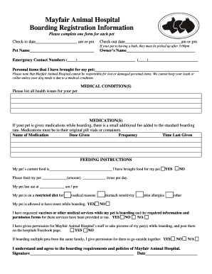 Fillable Online Mayfair Vet Pet Boarding Registration Form Pet