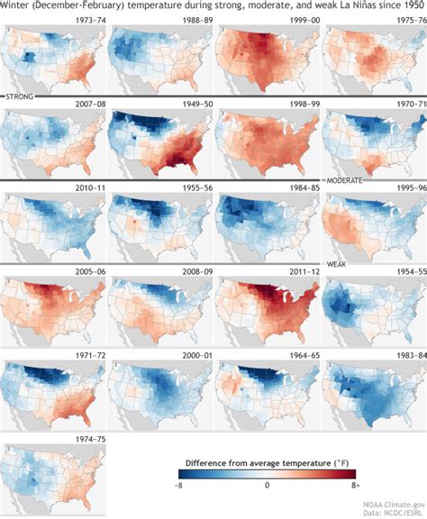 Temperature Patterns During Every La Niña Winter Since 1950 Noaa