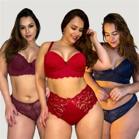 Kit Conjuntos Lingerie Plus Size Ao Calcinha E Suti Pimenta Rosa Lingerie Shopee