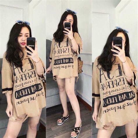 Mua Áo chữ rách cá tính chất mát đẹp kèm hình chụp thật Màu đen trắng nude Kết hợp vs quần