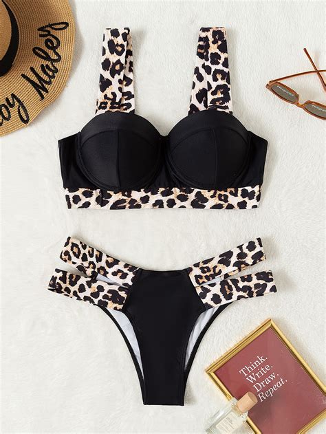 SHEIN Swim Vcay Leopard Push Up Bikini Swimsuit SHEIN USA