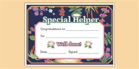 Fynbos Themed Special Helper Certificate Teacher Made
