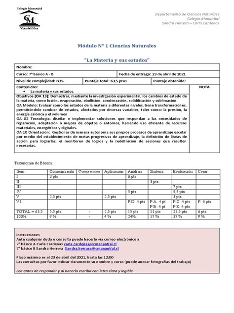 Módulo 1 Nivelación 7°básico Pdf Importar Química Física