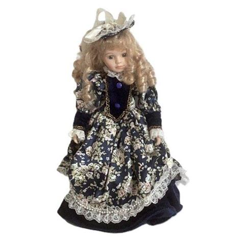 Vintage16 Porcelain Doll Blonde Hair Blue Eyes Blue Dress With Lace Beads Etsy