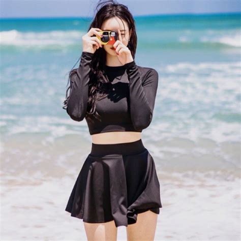 Bikini đi biển 2 mảnh áo váy kín đáo CÓ MÚT CÓ SIZE Đồ bơi nữ tay dài váy xòe Áo bơi croptop