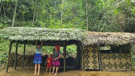 Bamboo House Girl Builds A Bamboo House Frame In The Forest