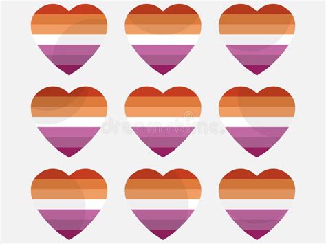 Hearts With Lesbian Flag Icon Set Lesbian Pride Day LGBT Sexual Minorities Stock Vector