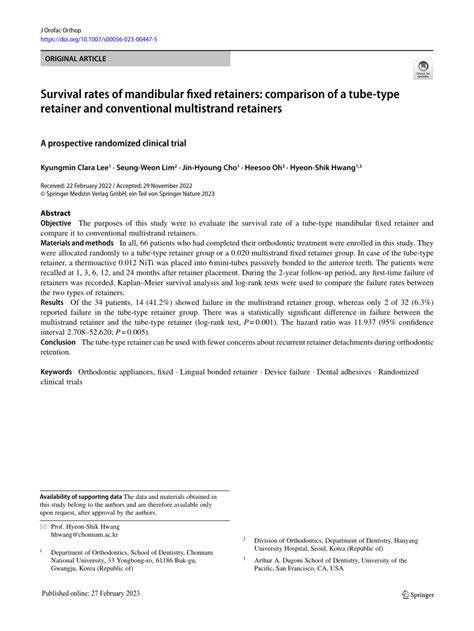 Pdf Survival Rates Of Mandibular Fixed Retainers Comparison Of A