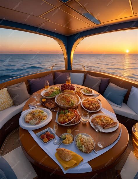 Premium Ai Image Luxury Multicourse Dinner On A Yacht With All The