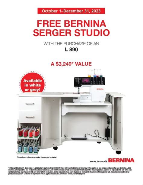 Free Bernina Serger Studio With Purchase Of An L890 Bernina