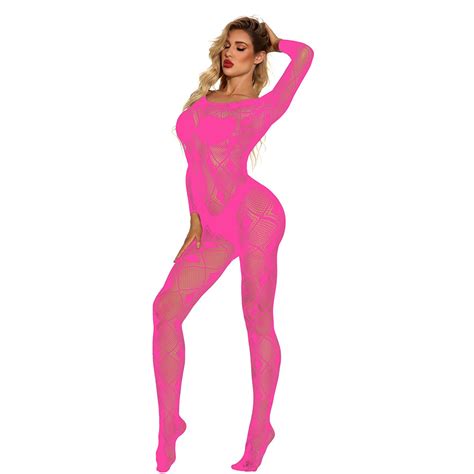 Hyknon Lingerie For Women One Size Fishnet Mesh Solid Color Lace Hollow