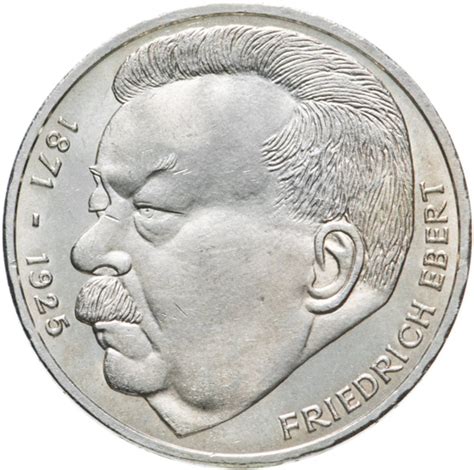 Германия ФРГ 5 марок 1975 "50 лет со дня смерти Фридриха Эберта ...