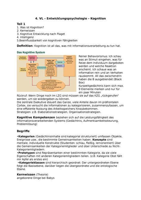 Mitschrift Kognitive Entwicklung 4 VL Entwicklungspsychologie