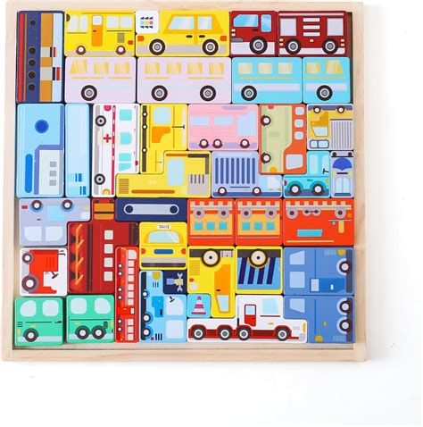 Amazon Promise Babe 乗り物パズル 40pc 知育玩具 木製パズル 木製テトリス 車形 組み立て 木のおもちゃ 早期開発 教育おもちゃ 脳トレ 誕生日 贈り物 クリスマス