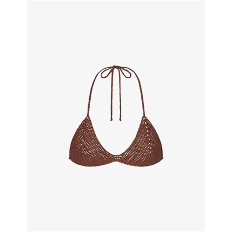 Skims Triangle Recycled Stretch Nylon Crochet Bikini Top In Brown Lyst