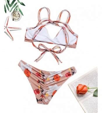 Strappy Bralette Bikini Set Padded Nude Floral Print Brazilian Swimsuit For Women Bare Floral