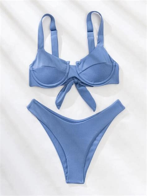 Ribbed Underwire High Cut Bikini Swimsuit Women Two Piece Swimwear Sexy Bikini Set 2023 Summer