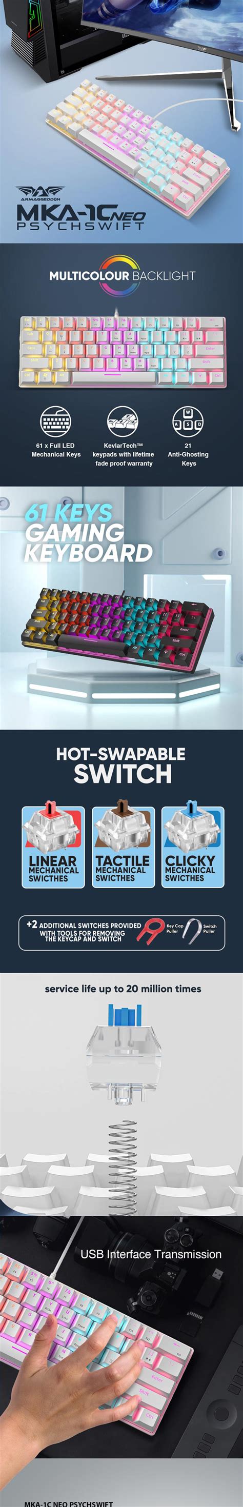 ARMAGGEDDON MKA C NEO LED BACKLIGHT MECHANICAL GAMING KEYBOARD KEY HOT SWAPABLE