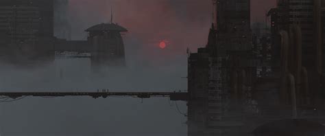 Wallpaper Digital Art Artwork Sunset Bridge Futuristic Dystopian